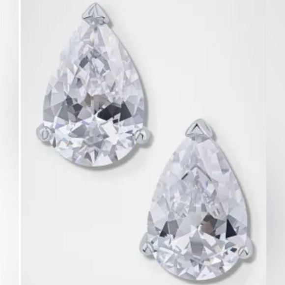 NWT, Kenneth Jay Lane CZ, Silver Pear Shaped Earrings, Stud Post - Picture 1 of 6
